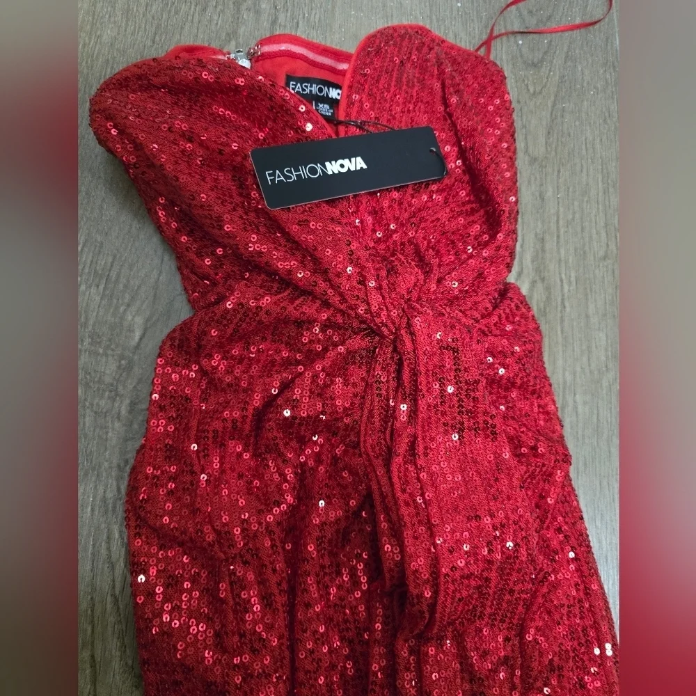 Fashion Nova Red Sequin Prom Dress - Picture 6 of 8